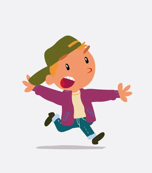 Personaje Dibujos Animados Niño Jeans Corriendo Enojado — Vector de stock