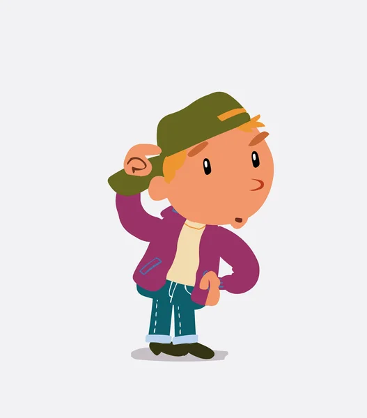 Divertido Personaje Dibujos Animados Niño Jeans Dudando — Vector de stock