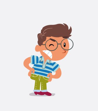 Çizgi film karakteri kot pantolonlu çocuk bir şeylerden şüpheleniyor.