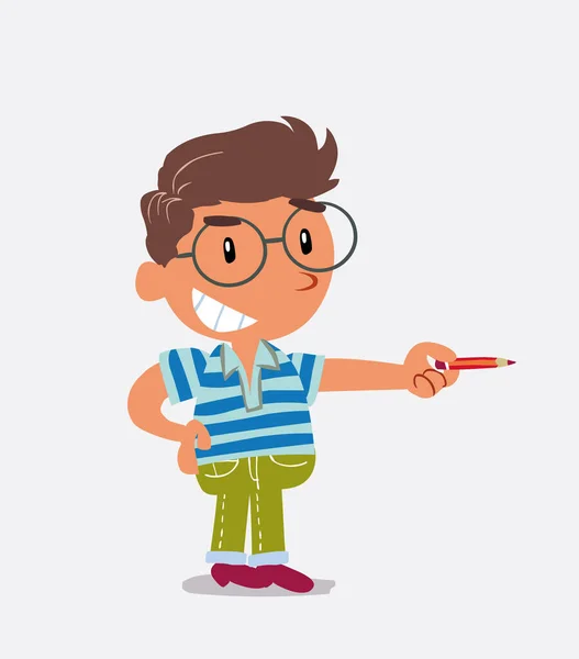 Gelukkig Cartoon Karakter Van Kleine Jongen Jeans Punten Met Potlood Stockillustratie
