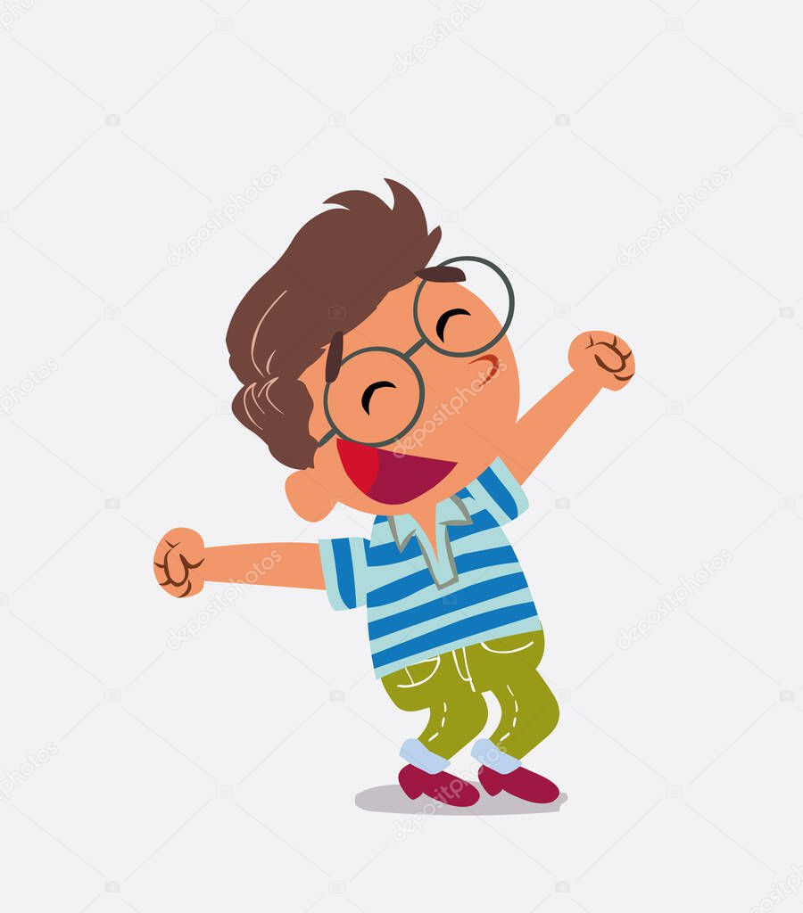 Euphoric cartoon character of  little boy on jeans