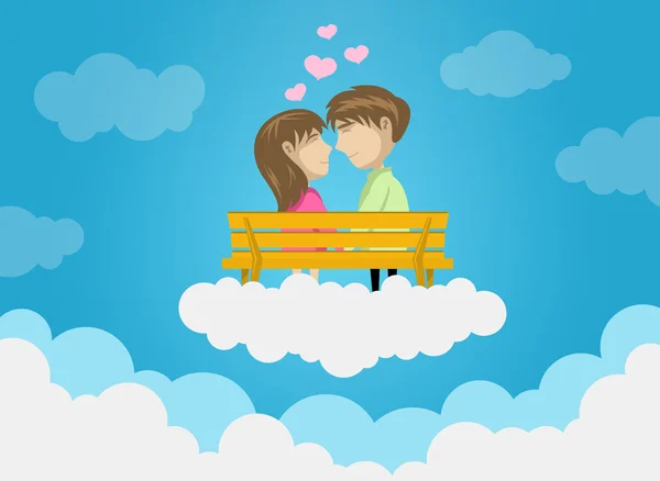 Couple Mignon Sortir ensemble Sur Nuages, Amour, Romance, Embrasser — Image vectorielle