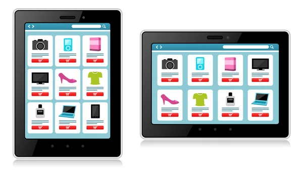 Tablette, Appareil mobile, Achats en ligne — Image vectorielle