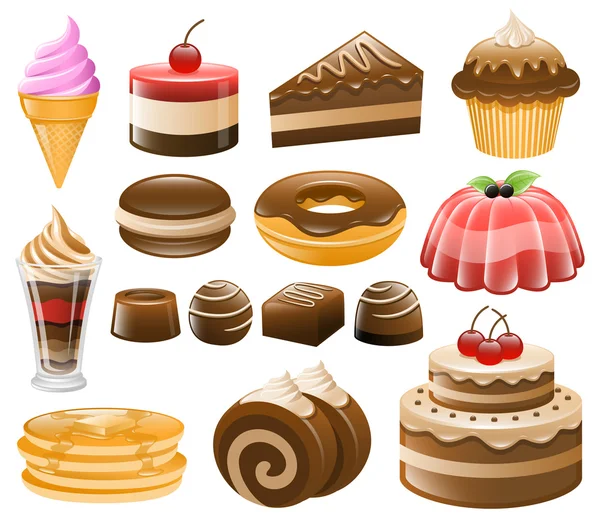 Set di icone da dessert, Dolci, Pasticceria — Vettoriale Stock