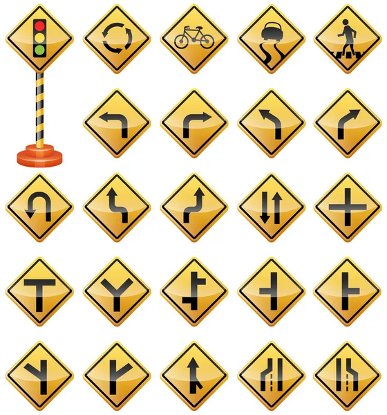 Road Signs, Traffic Signs, Warning Signs, Transportation, Safety — Stok Vektör