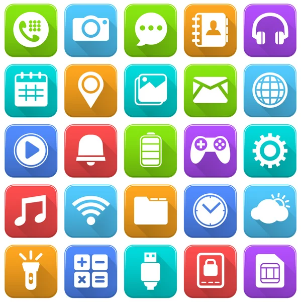 Mobiele pictogrammen, sociale Media, mobiele applicatie, Internet — Stockvector