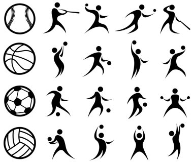 Spor siluet, basketbol, beyzbol, futbol, voleybol