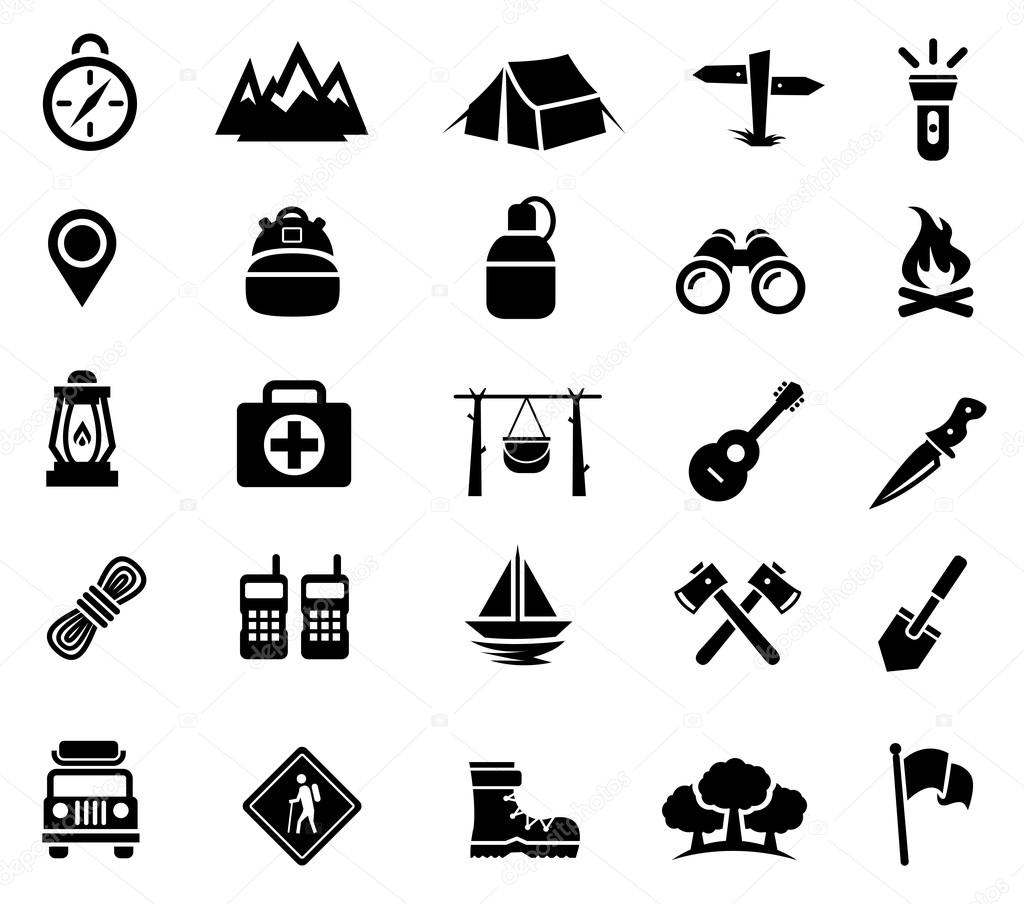 Camping, Outdoor Activity, Recreation, Icons