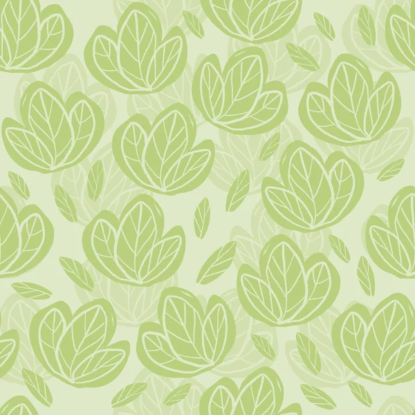 Seamless Cute Pattern Background Hand Draw Green Leaves — Stock Vector