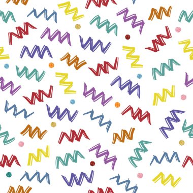 Beyaz arkaplanda kusursuz parıltı ve çok renkli zigzag fırça deseni