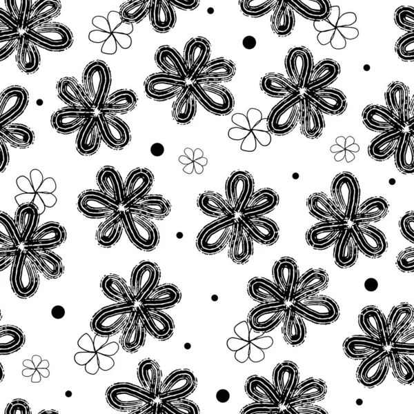 Bezszwowe Ręka Rysować Wzór Tło Czarno Białym Kwiatem Pędzla Sztuki — Wektor stockowy