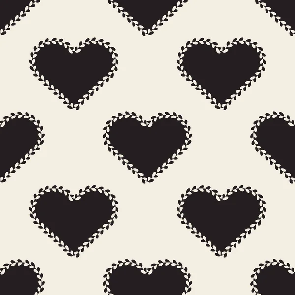 Seamless Valentine Day Pattern Background Monochrome Heart Shape Heart Line — Stock Vector