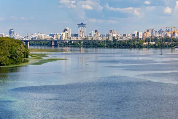 Beautiful Left Bank Dnipro Green Island Middle Horizon Visible Residential — Stock Photo, Image
