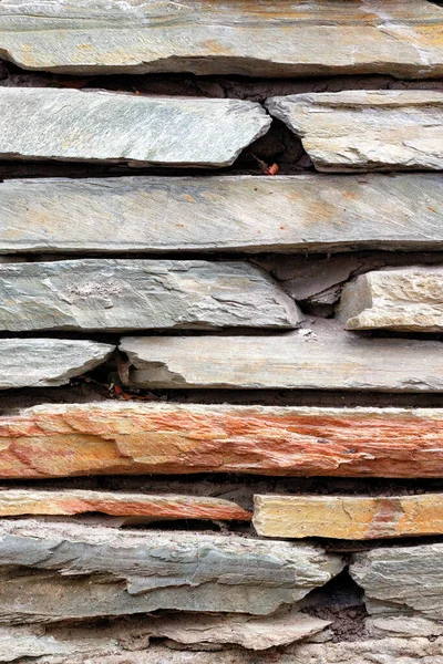 Parte Viejo Muro Contención Piedra Hecha Trozos Arenisca Gris Picada —  Fotos de Stock