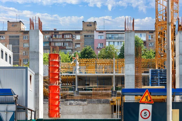 Cofragem Industrial Laranja Usada Canteiro Obras Para Construção Pilares Concreto — Fotografia de Stock