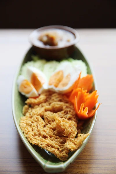 Shrimp paste sauce with crispy fried fish and egg — Stock Photo, Image