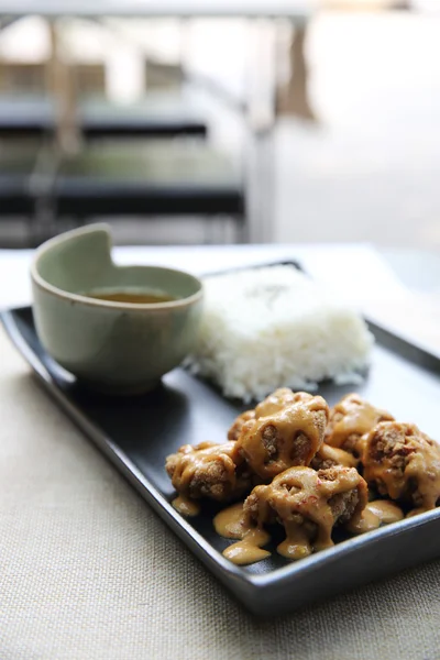 Karaage gebakken kip met rijst Japans eten — Stockfoto