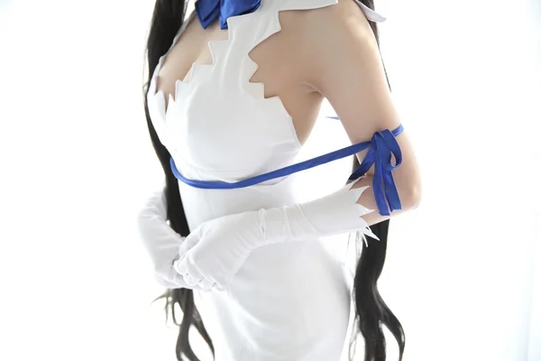 Hestia Cosplay retrato menina em tema branco — Fotografia de Stock