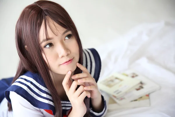 Asian schoolgirl portrait in relax — Stock Photo, Image