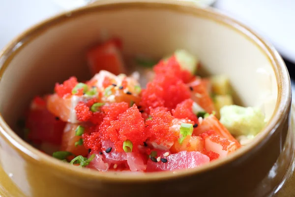 Sashimi seafood and egg rice bowl - mix sashimi donburi , japane — Stock Photo, Image