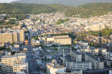 Kyoto, Japonya cityscape gündoğumu üzerinde