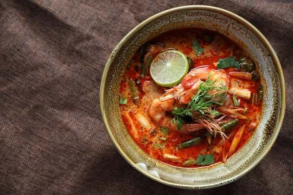 Sopa Tom Yum Comida Tradicional Tailandesa Sopa Gambas Picantes — Foto de Stock