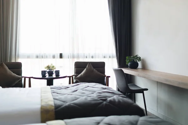 Interior Del Dormitorio Moderno Negro Gris — Foto de Stock