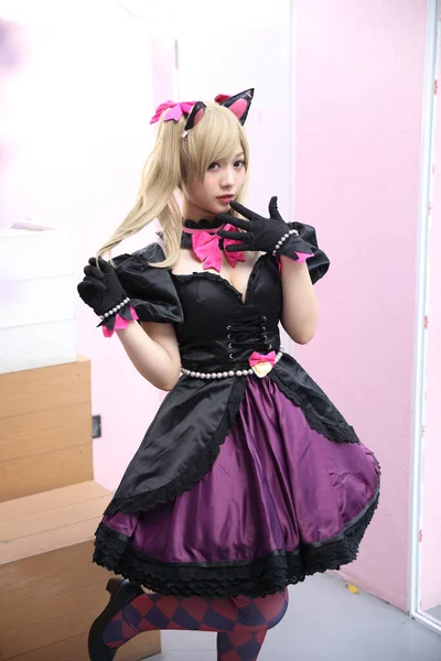 Japon Anime Cosplay Portrait Fille Cosplay Fond Chambre Rose — Photo
