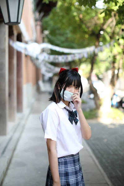 Asian School Girl Mask — Stock Photo, Image