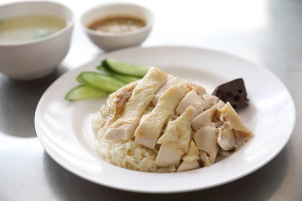 Cuisine Thaïlandaise Locale Poulet Cuit Vapeur Avec Riz Khao Mun — Photo