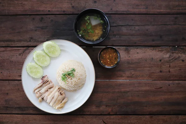 Masakan Thailand Gourmet Ayam Kukus Dengan Nasi Khao Mun Kai — Stok Foto