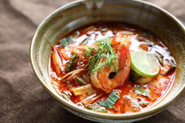 Sopa Tom Yum Comida Tradicional Tailandesa Sopa Gambas Picantes — Foto de Stock