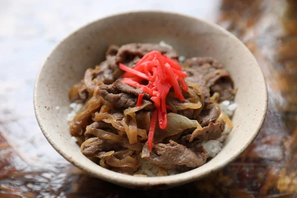 Gyudon Japansk Nötkött Ris Skål Närbild Japansk Lokal Mat — Stockfoto