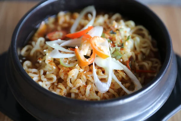 Macarrão Instantâneo Estilo Coreano Ramyeon Tradicional Coreano Pote Macarrão Comida — Fotografia de Stock