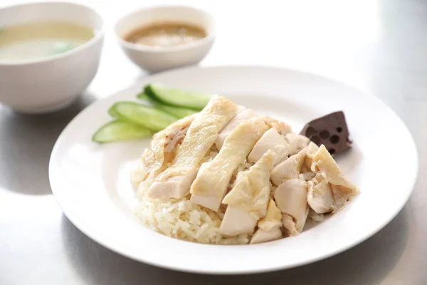 Tajski Jedzenie Smakosz Gotowane Parze Kurczaka Ryżem Khao Mun Kai — Zdjęcie stockowe