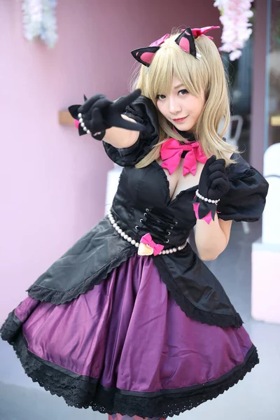 Japon Anime Cosplay Portrait Fille Cosplay Fond Chambre Rose — Photo