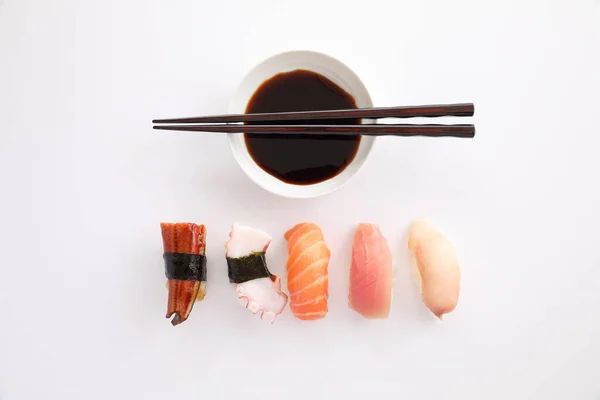 Mezcla Sushi Comida Japonesa Sushi Salmón Atún Pulpo Anguila Lubina — Foto de Stock