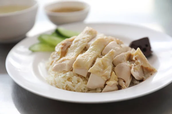 Thai Food Gourmet Steamed Chicken Rice Khao Mun Kai Wood — Stock Photo, Image