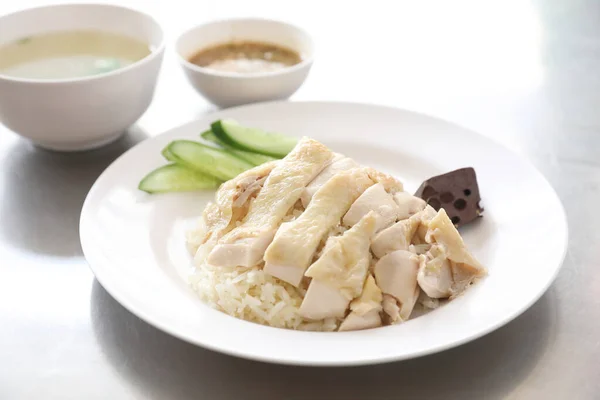 Thai Food Gourmet Steamed Chicken Rice Khao Mun Kai Wood — Stock Photo, Image