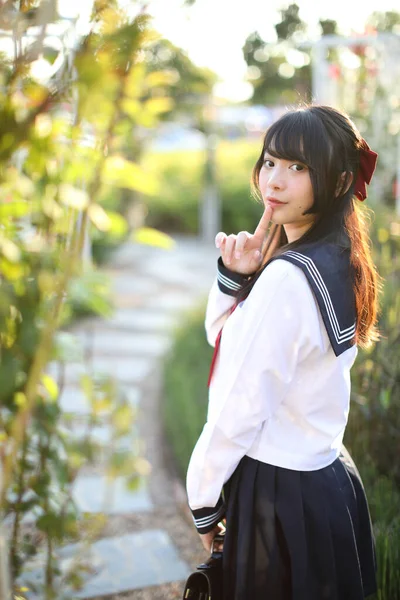 Asian School Girl Countryside Background — Stock Photo, Image