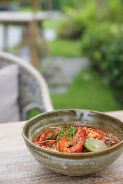 Tom Yum Soep Thaise Traditionele Voedsel Pittige Garnalen Soep — Stockfoto