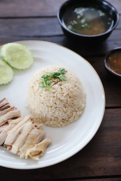 Thai Élelmiszer Gourmet Párolt Csirke Rizzsel Khao Mun Kai Háttér — Stock Fotó