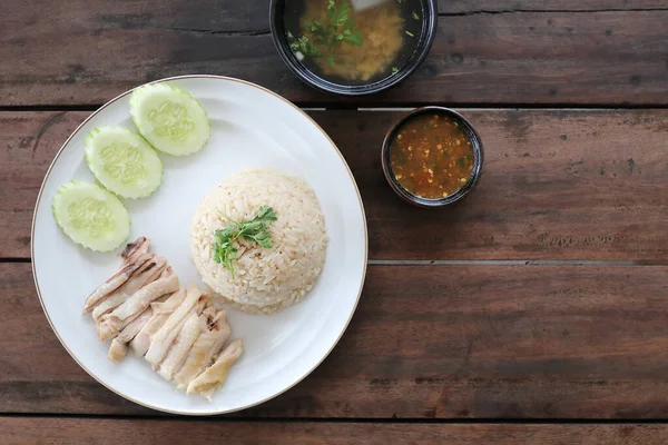 Masakan Thailand Gourmet Ayam Kukus Dengan Beras Khao Mun Kai — Stok Foto