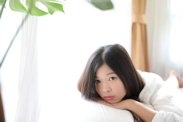 Girl Sleeping Pillow White Bedroom — Stock Photo, Image