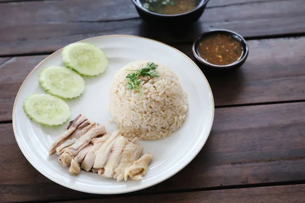 Tajski Jedzenie Smakosz Gotowane Parze Kurczaka Ryżem Khao Mun Kai — Zdjęcie stockowe