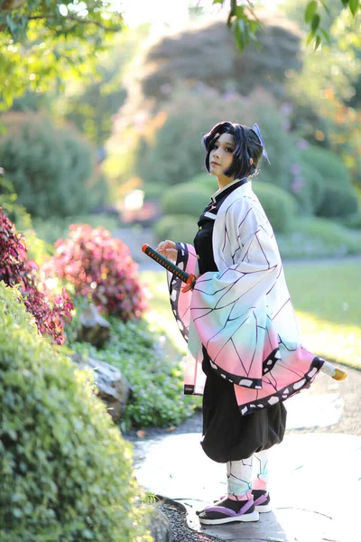 Japonia Anime Cosplay Portret Dziewczyny Komiksu Kostium Japońskim Tematem — Zdjęcie stockowe