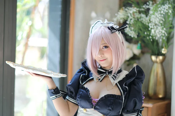 Japon Anime Cosplay Portrait Fille Avec Costume Femme Chambre Comique — Photo
