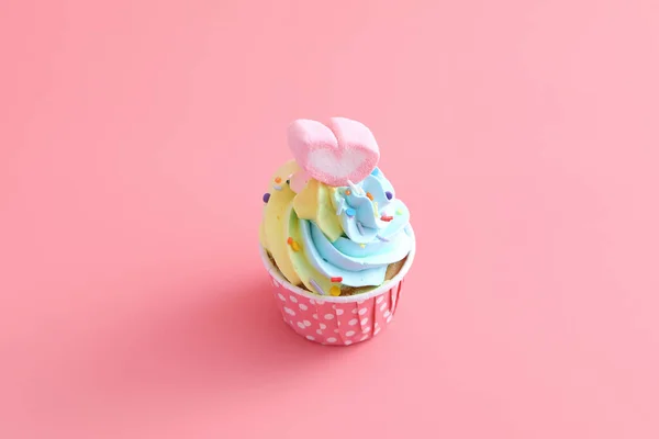 Cupcake Coloré Isolé Fond Rose — Photo