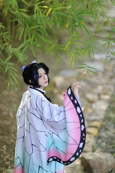 Japan Anime Cosplay Portrait Girl Comic Costume Japanese Theme Garden — Stock Photo, Image