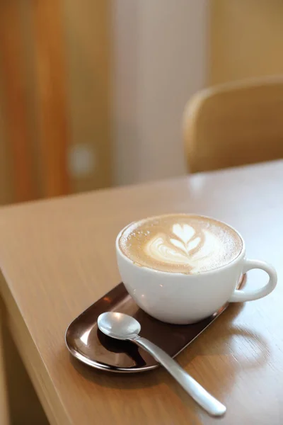 Café Arte Cappuccino Latte Feito Leite Mesa Madeira Café — Fotografia de Stock